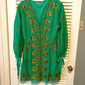 Alice + Olivia green embroidered mini dress